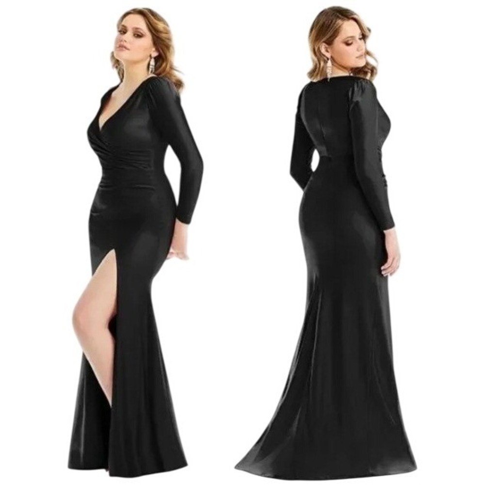 Cynthia‎ & Sahar Luxe Satin Long Sleeve Floor Length Gown CS102 Black Size M-A